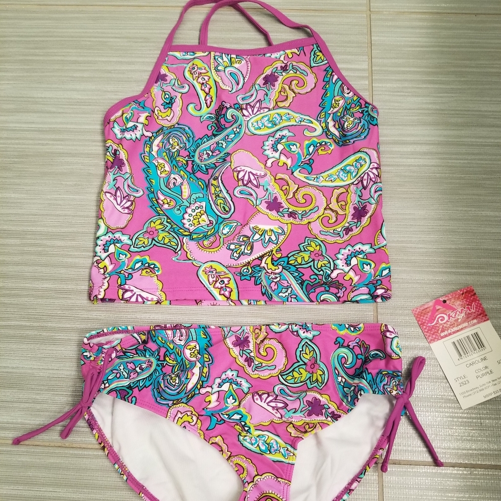 Girl NEW two piece paisley tankini bathing suit